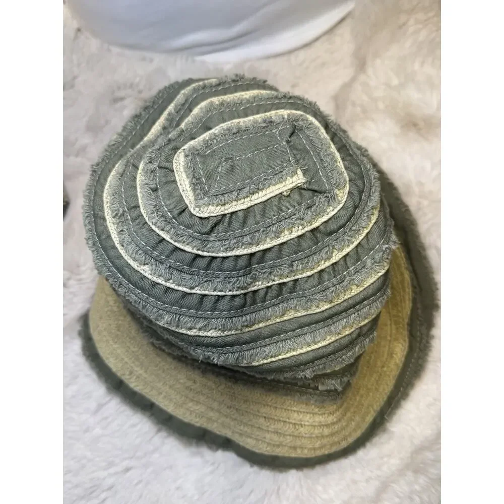 Y2K 2007 Banana Republic‎ Bucket Hat Fabric Patchwork Green Fringe Festival S/M